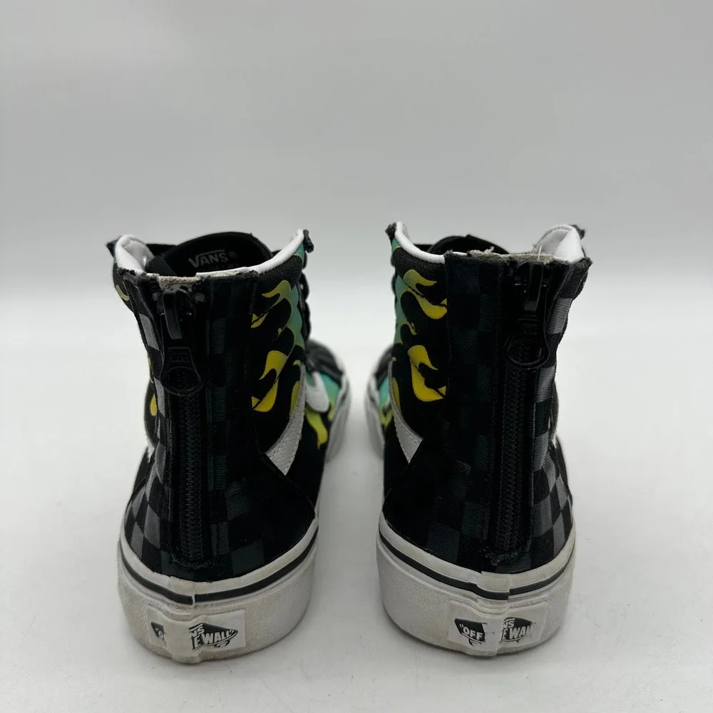 Vans 721454 Sk8‎ Hi Zip Kids Size 2.5 Youth Flame Checkered High Top Sneakers